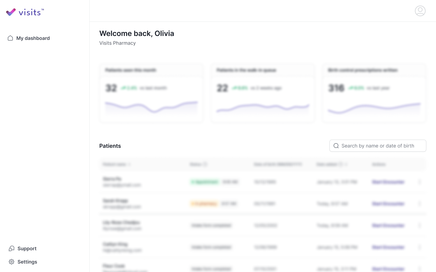 a screenshot of the application dashboard
